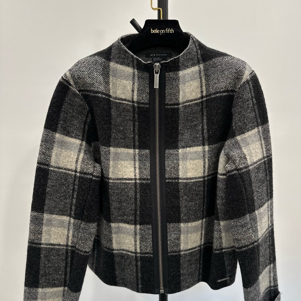 Armani Exchange Women's Plaid Bomber Jacket - Black and Cream